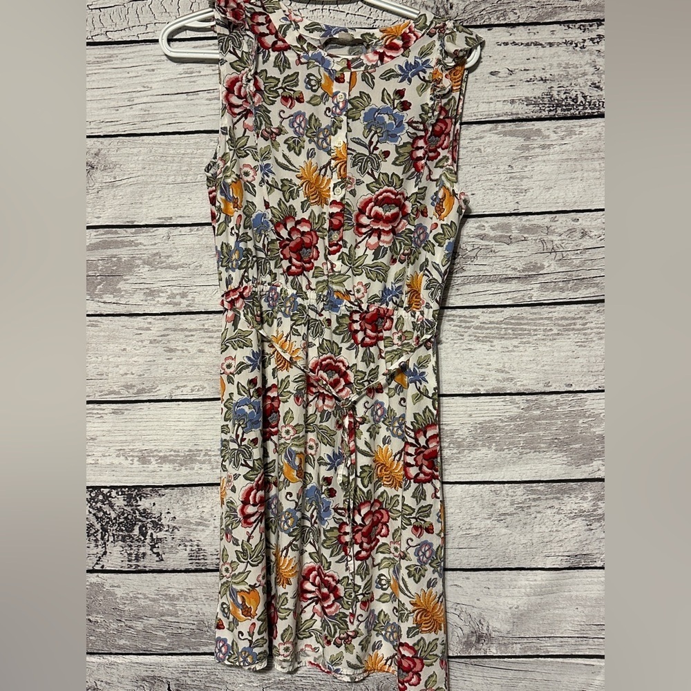 LOFT Floral Sleeveless Fit & Flare Dress Medium Belted